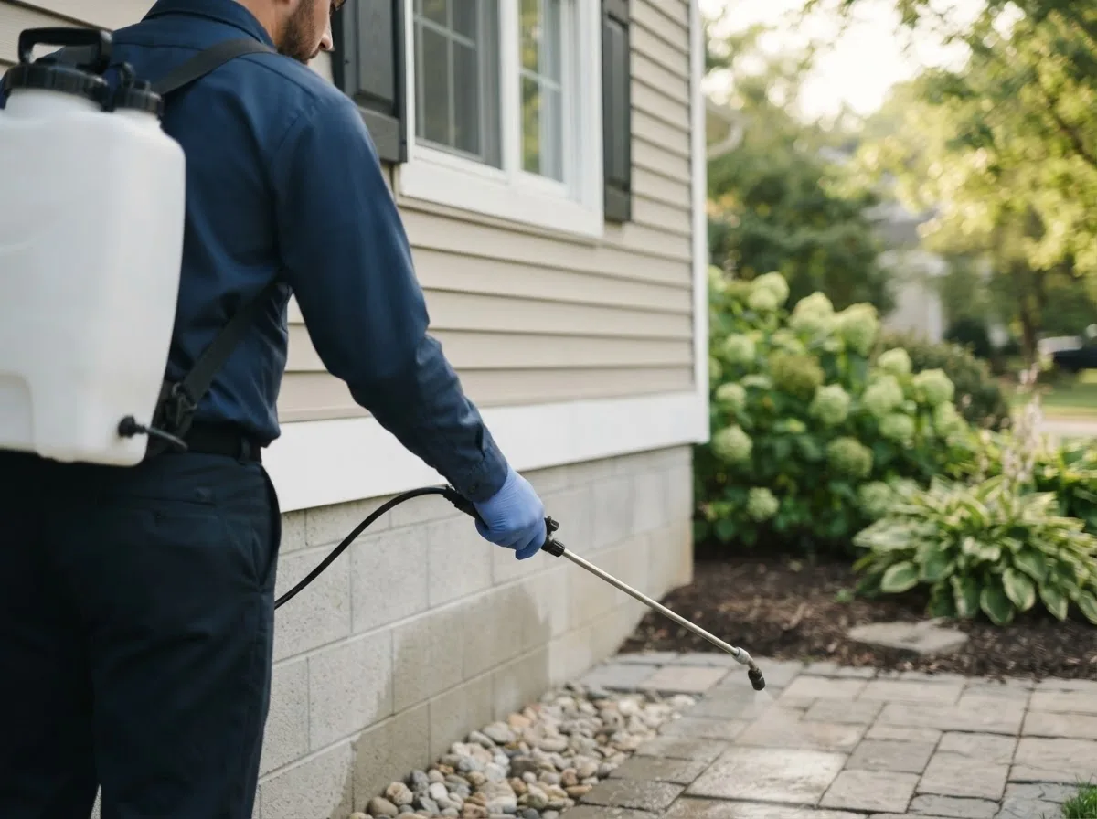 Pest control technician inspecting a home in Hackettstown, NJ